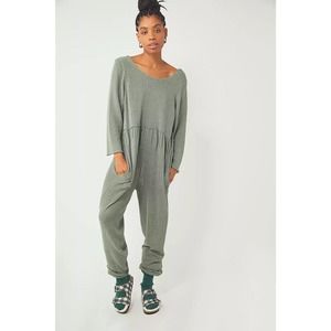 Free People Beach Breaking Free Cotton loose knit jumpsuit sea glass green | S